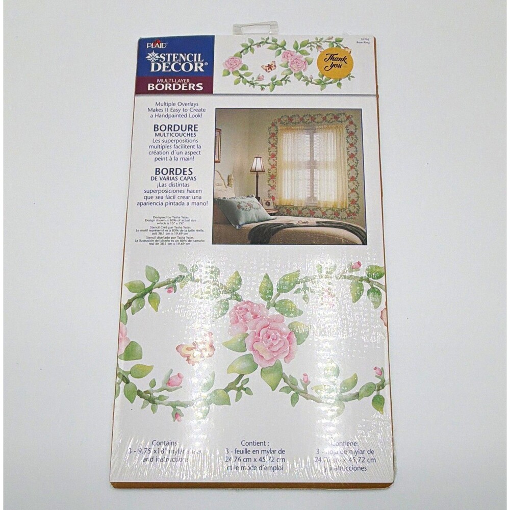 Plaid Multi-Layer Floral Border Stencil Set Romantic Flowers MPN 28679